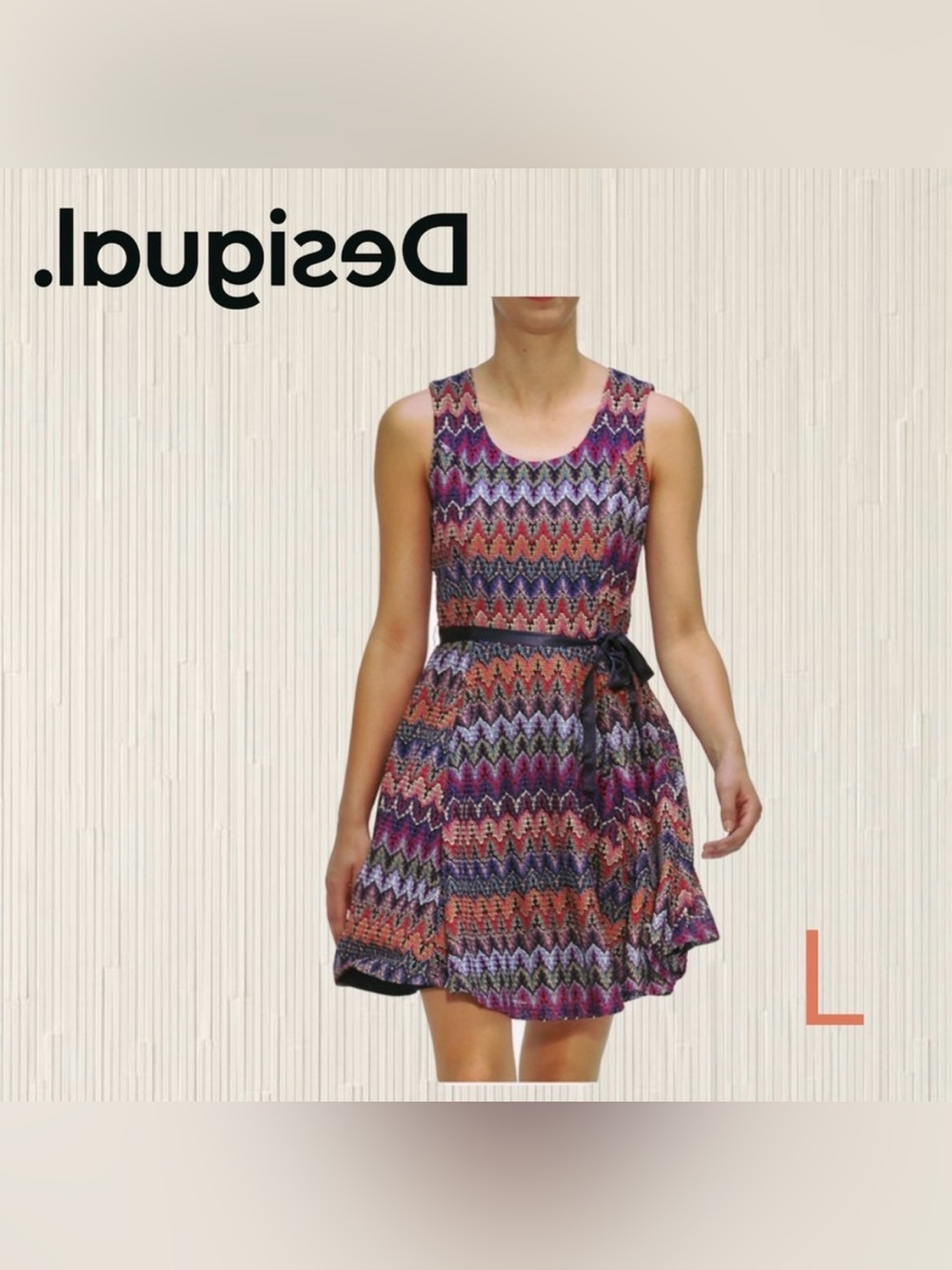 ⚡️🇪🇸👌EUC DESIGUAL |L| Fit and Flare mini dress Navy with Belt Used once**